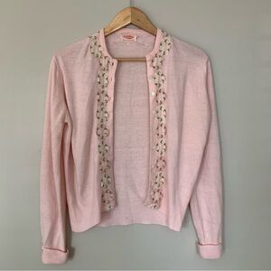 Vintage Spring Granny Cottagecore Embroidered Cardigan Sweater Size 38 Medium